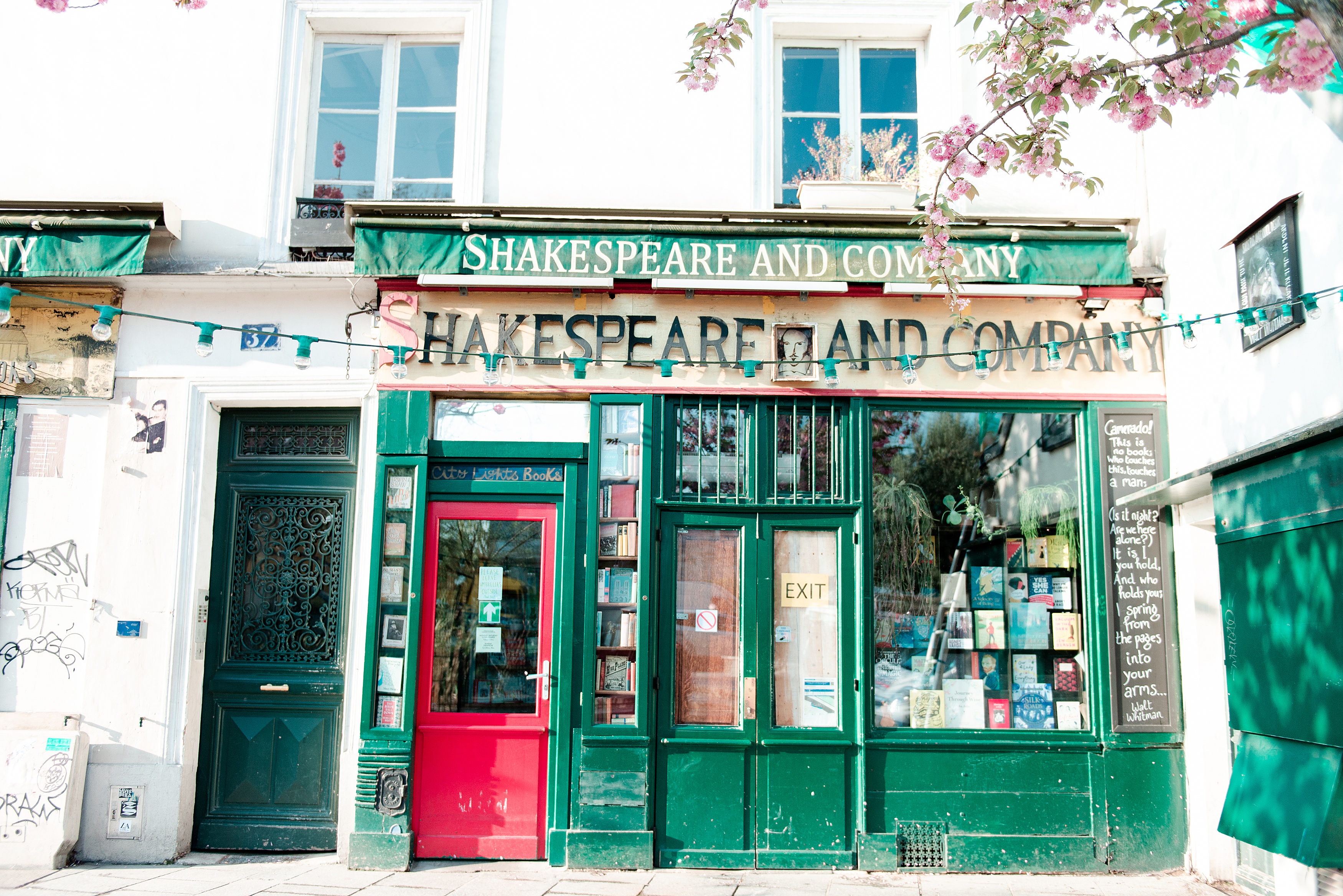 facade of shakespeare and co, one of my favorite bookstores in paris