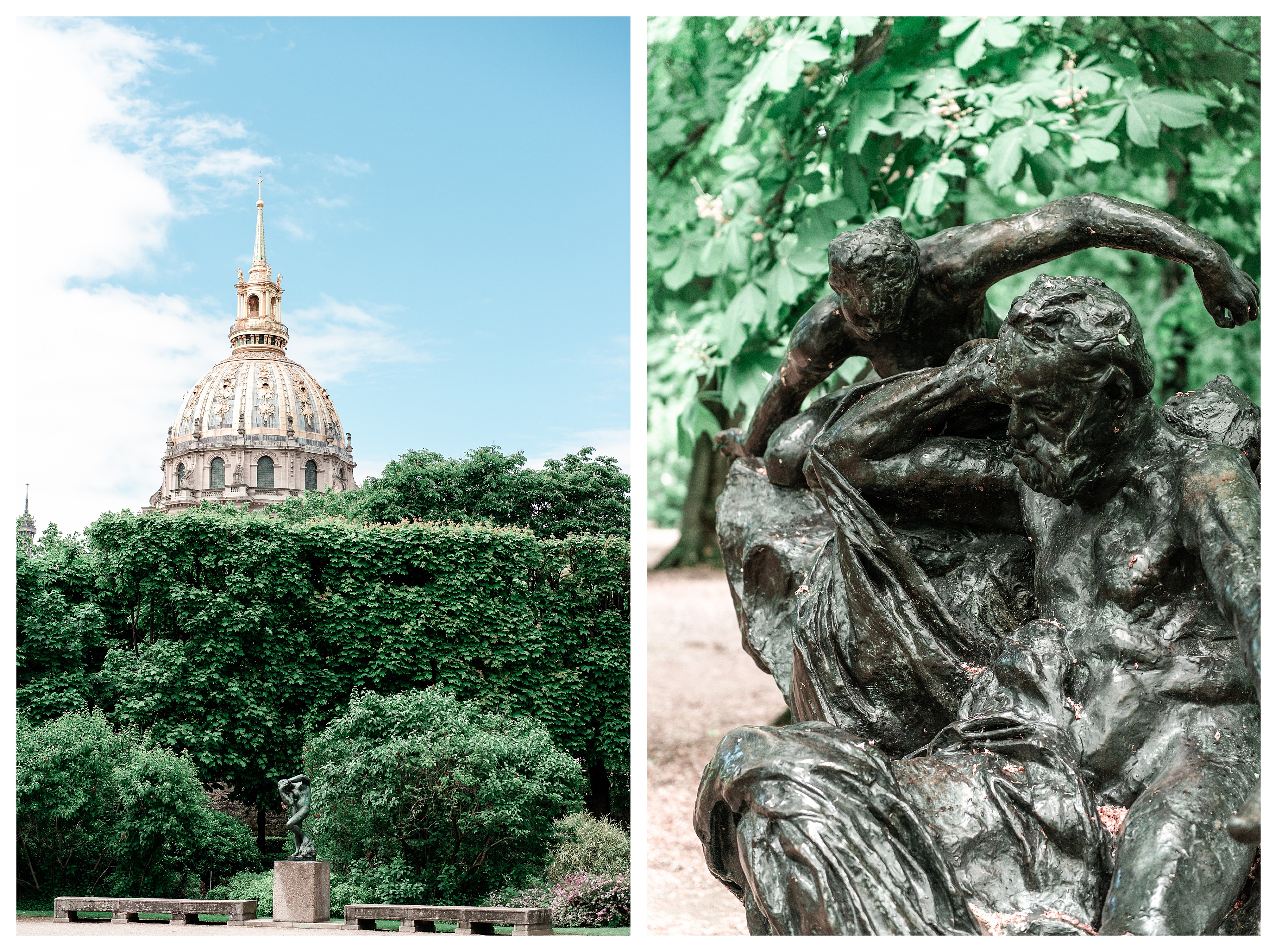 left: les invalides right: sculpture in the gardens of the rodin museum paris