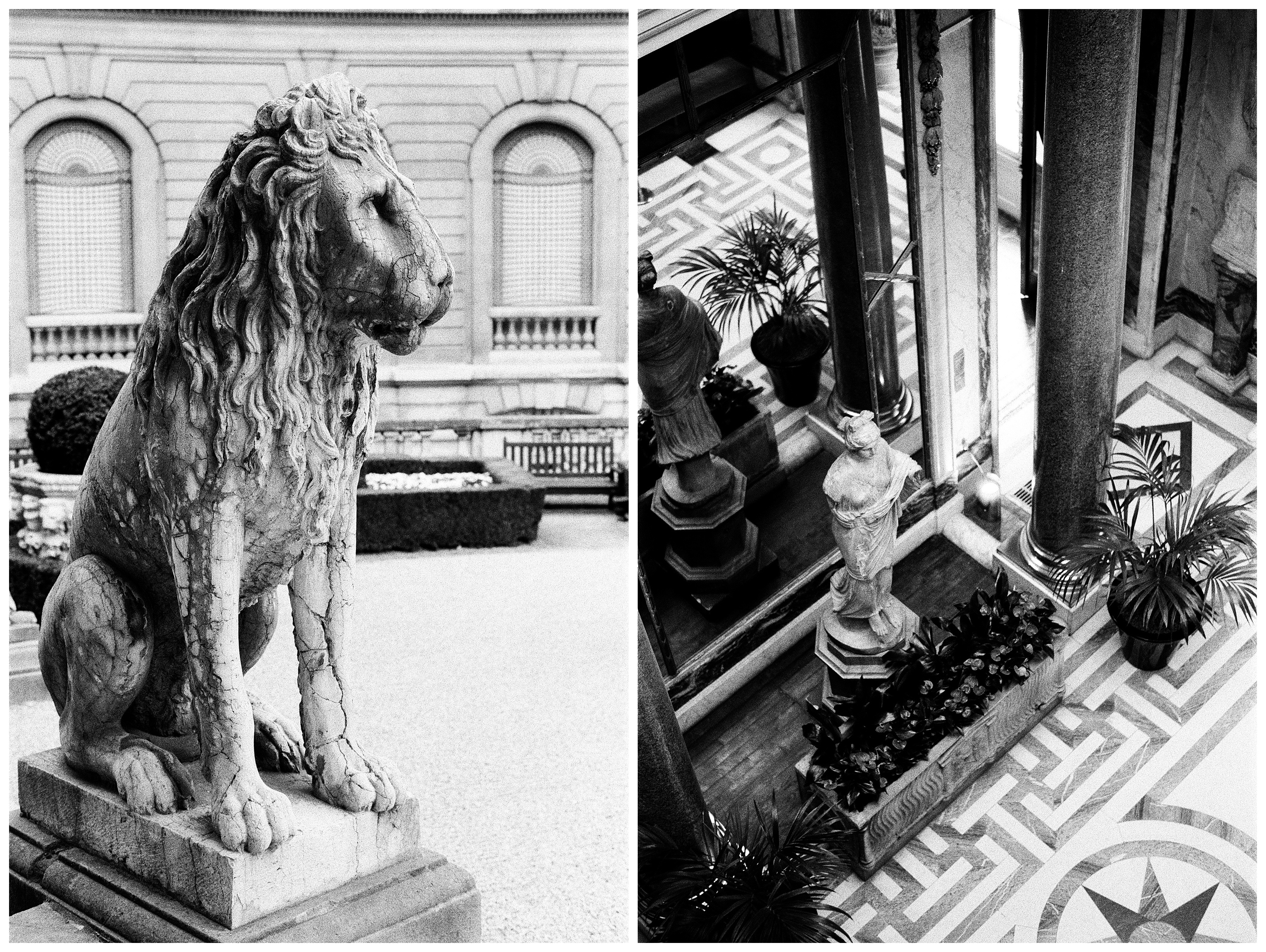 large sculpture of a lion and statue of a woman at the musée jacquemart-andré