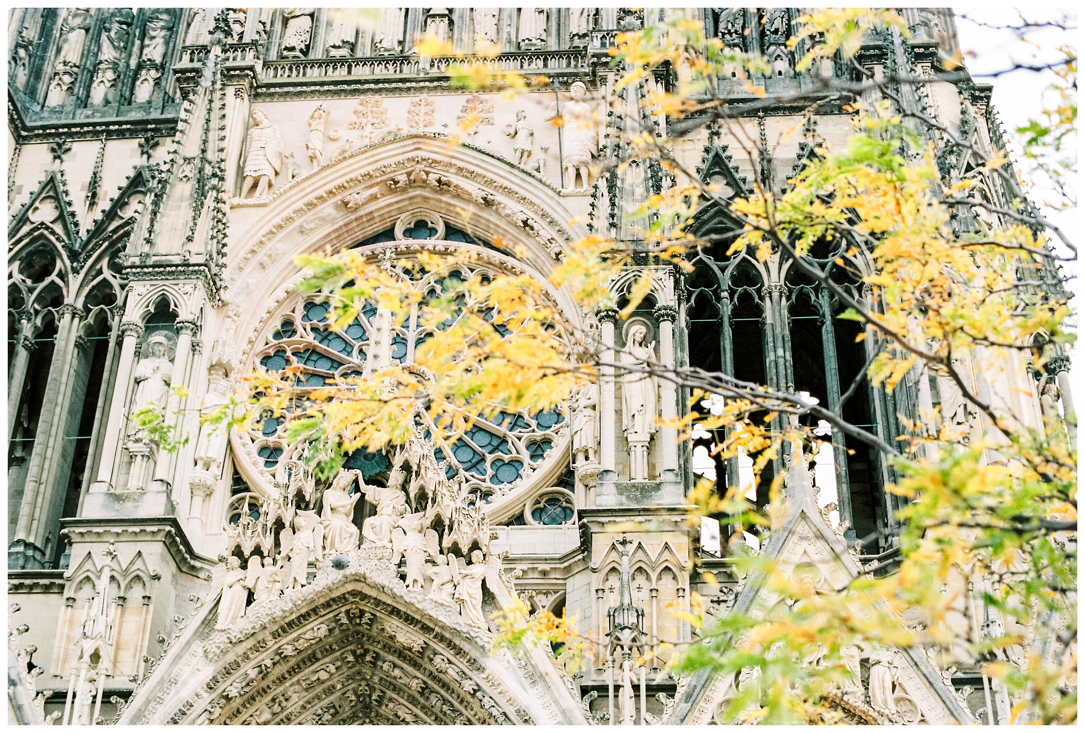 the facade of the reims cathedral in france