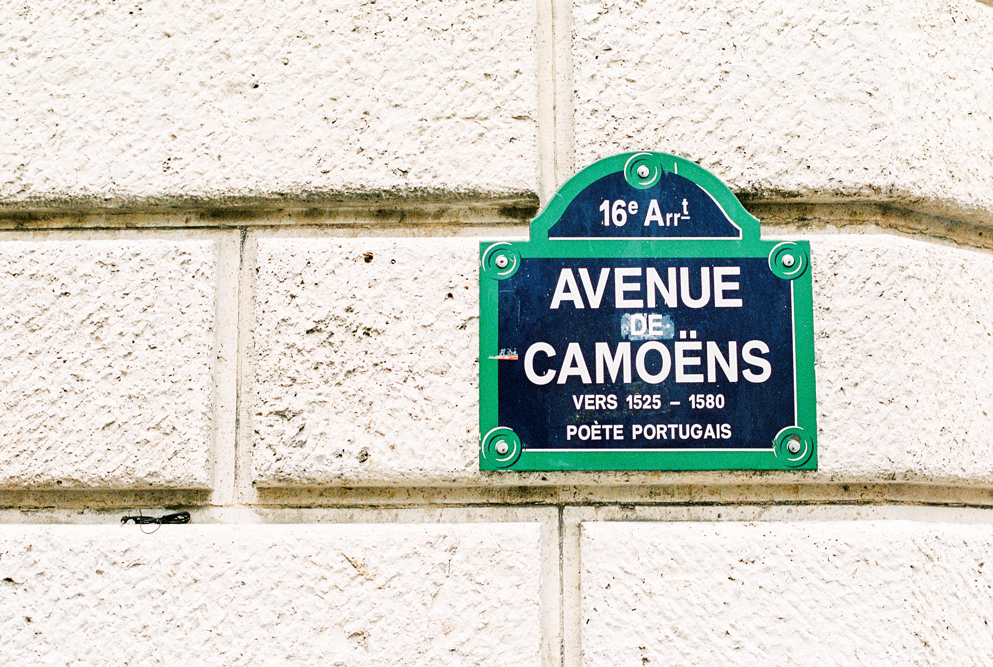 Street sign Avenue des Camoens in Paris 