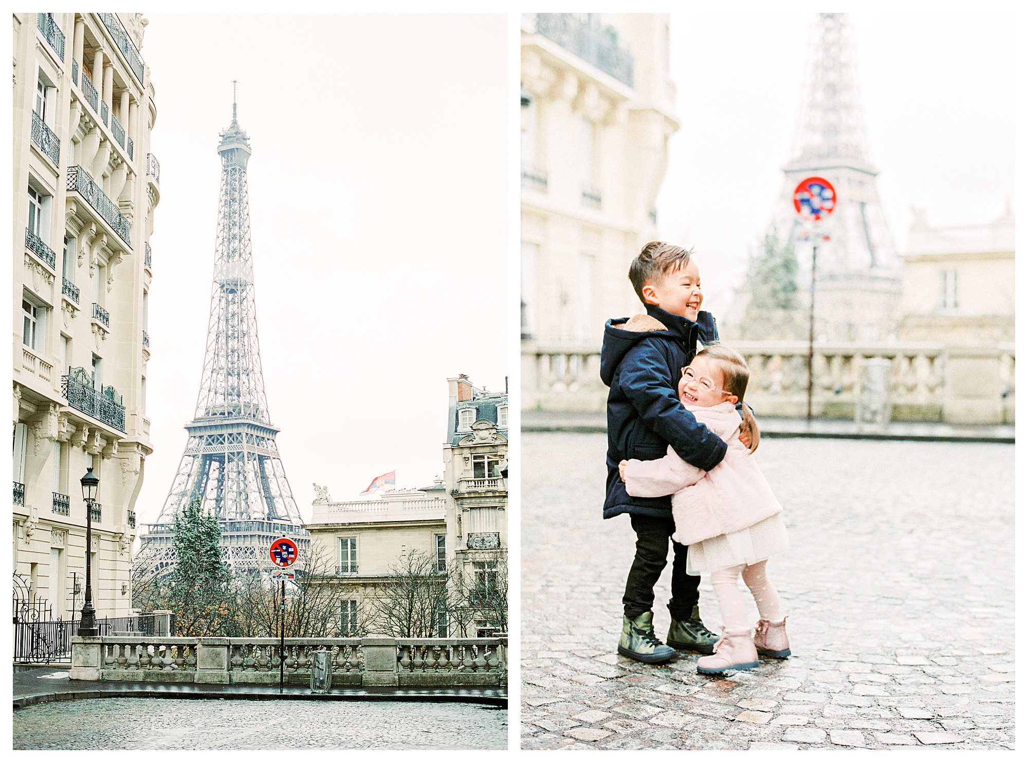Two young children at the Eiffel Tower