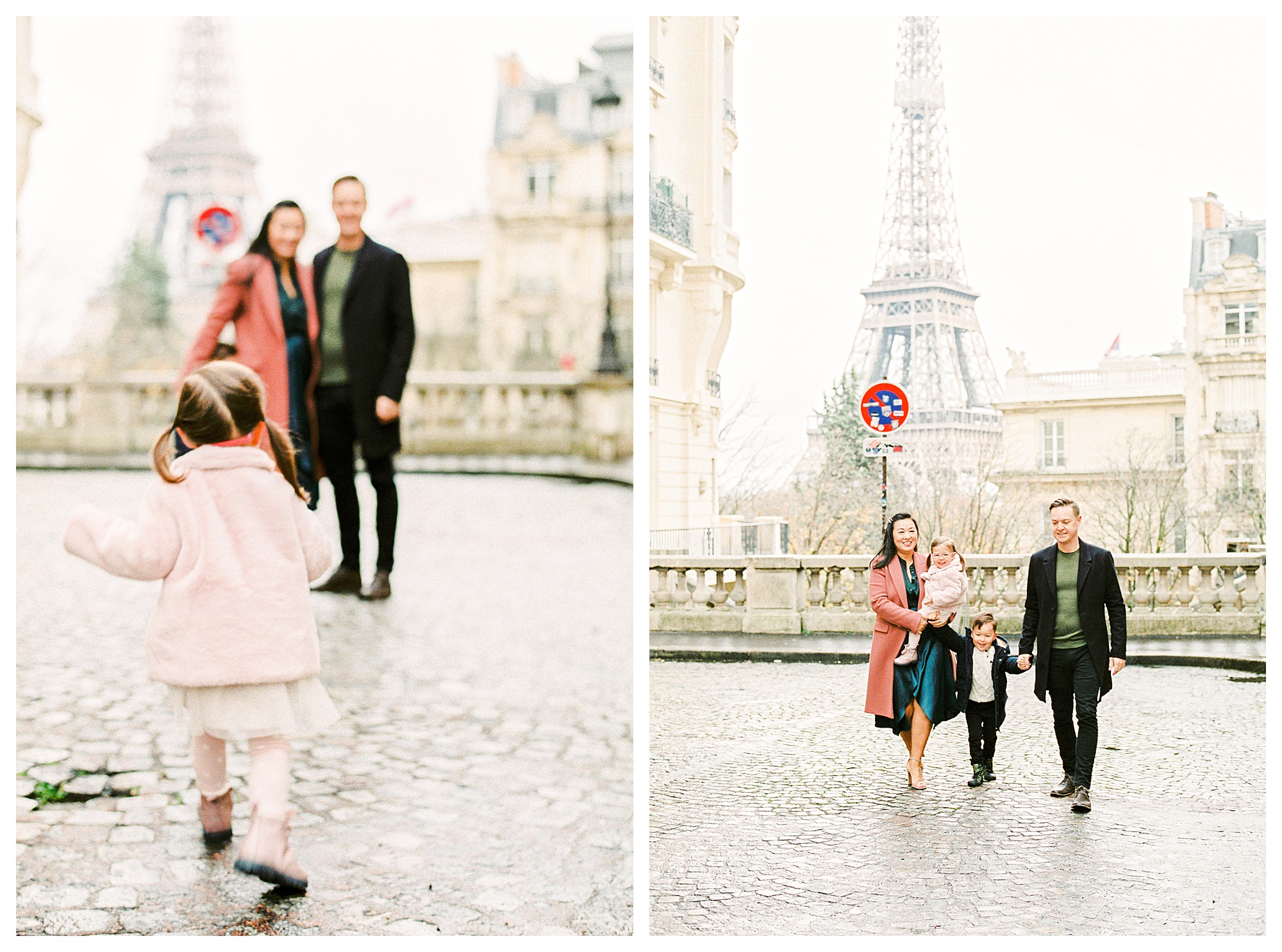 Family walking at the Eiffel Tower
