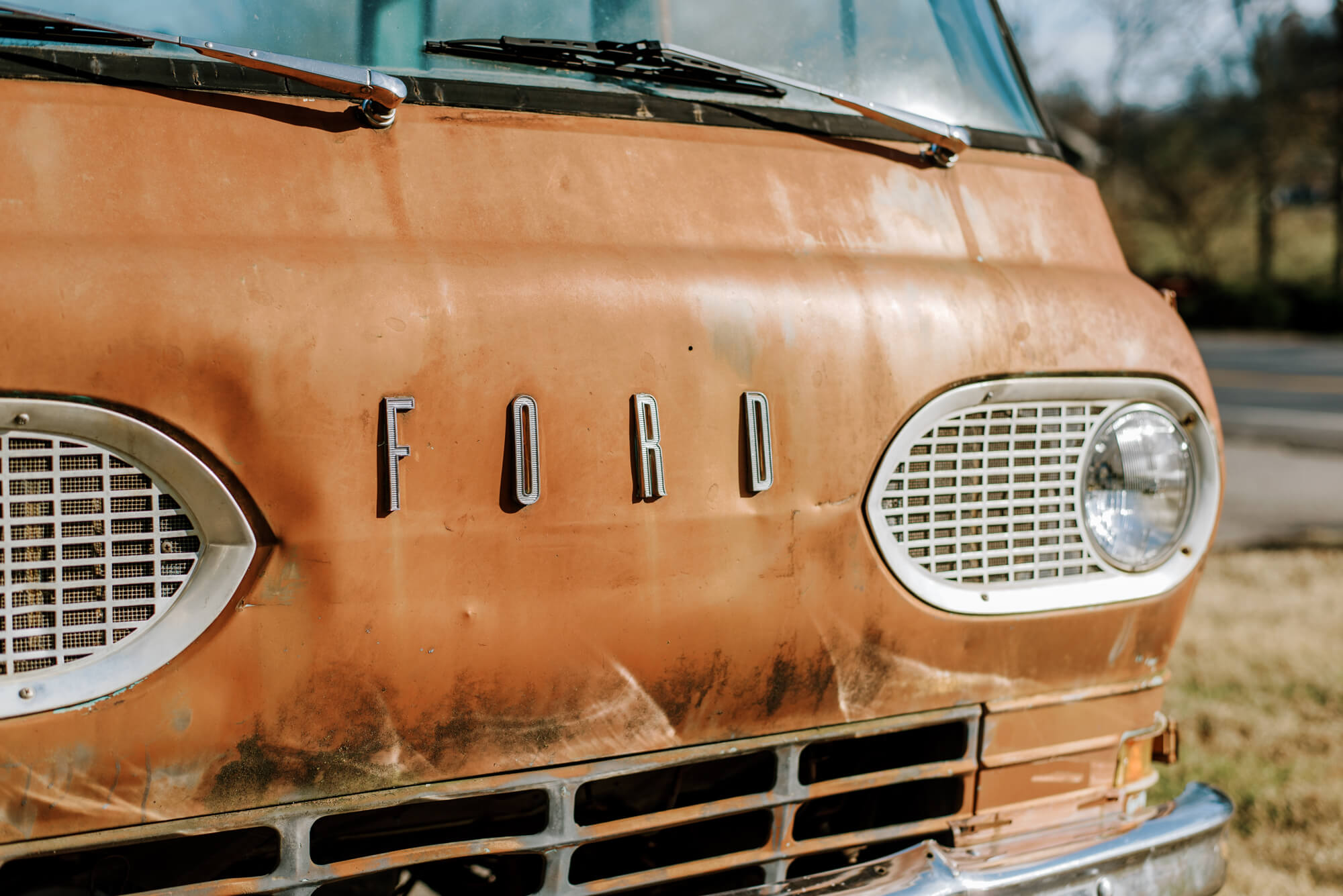 vintage orange Ford truck in Leipers Fork, Tennessee