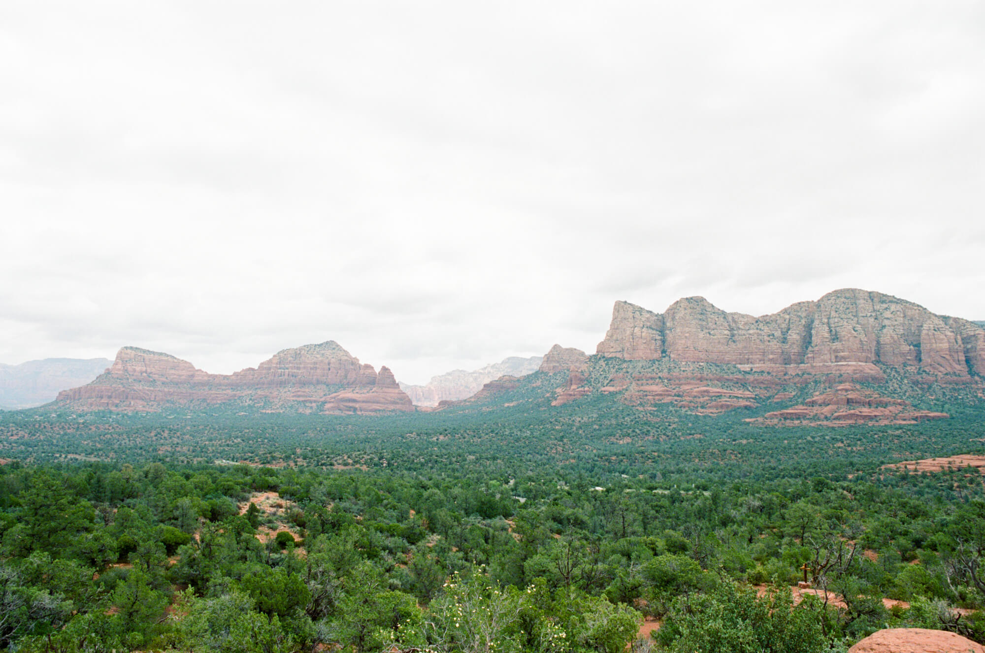red rock valley from Yavapai Vista Point in sedona, arizona on a cloudy day